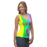 Garden Grace Women's floral tank top in natural setting.